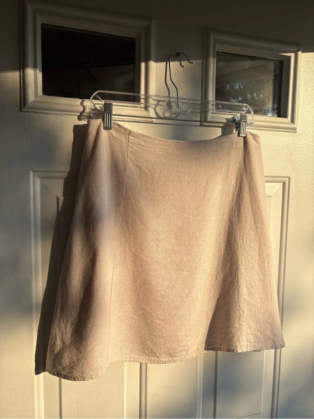 LOFT Outlet Beige Solid Linen Blend A-Line Women’s 4 Short Skirt Lined Side Zip